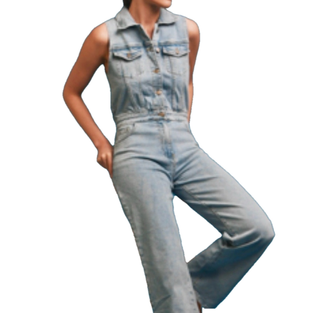 NEW BERTHIE Women Jumpsuit Light Blue Size XL Luka Sleevless Wide Leg